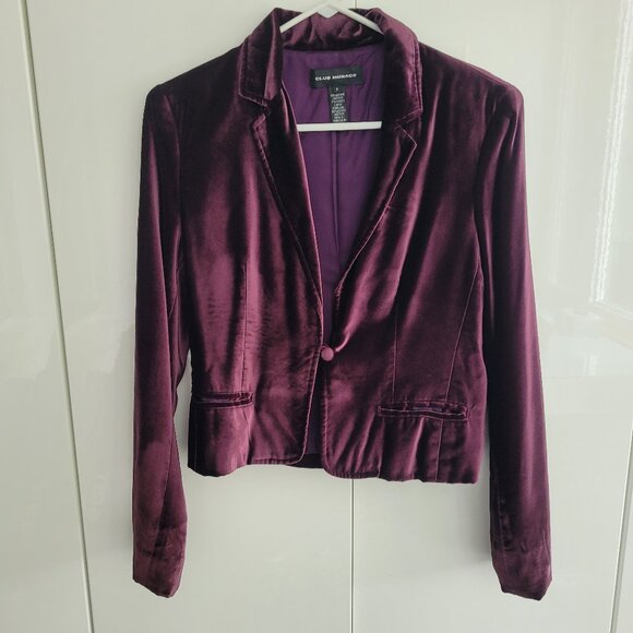 Club Monaco Cropped Purple Velvet Blazer Size 6 - Picture 1 of 6